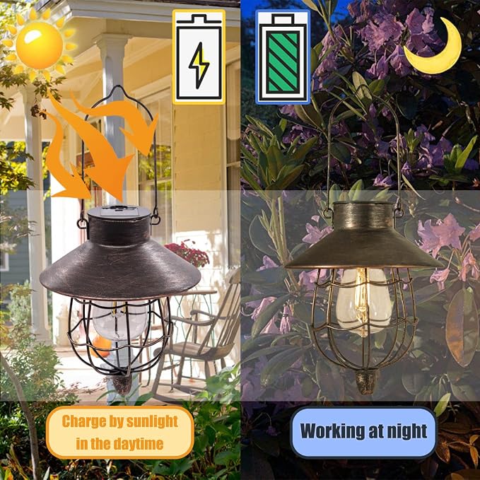 YAKii 6 Pack Solar Lantern Hanging Waterproof Outdoor Metal Solar Lamp - Image 5
