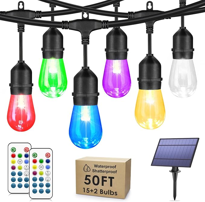 50FT RGB Solar Outdoor String Lights by Larkvue
