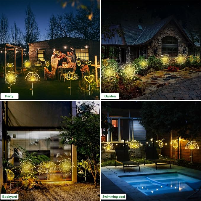 Solar Garden Lights Outdoor Waterproof, 2 Pack 120 LED Solar Firework Lights - Image 5