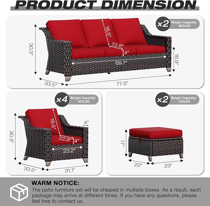 Joyside Wicker Patio Furniture Sets, 7 Pieces Upgraded Large Size Outdoor - Image 2