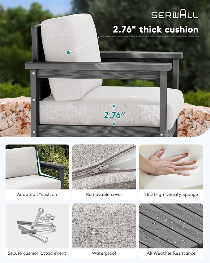 SERWALL 3 Pieces HDPE Outdoor Sofa Bistro Set - Image 3