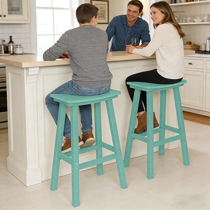 Outdoor Bar Stools Set of 2, 29 Inch All-Weather HDPE Bar Height Chairs - Image 2
