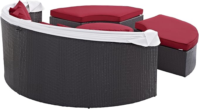 Modway Convene Wicker Rattan Outdoor Patio Retractable Canopy Round Poolside - Image 6
