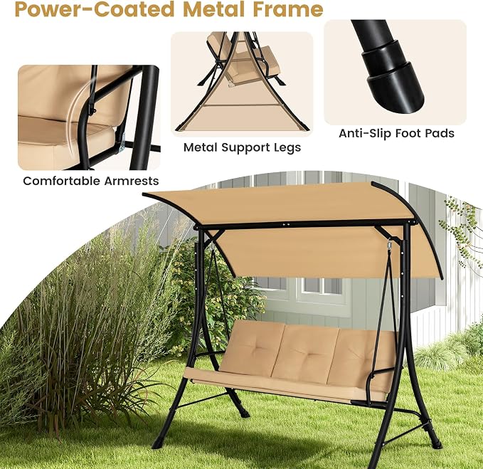 HAPPYGRILL 3-Seat Outdoor Porch Swing - Image 6