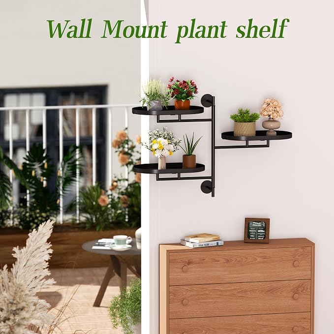 Window Sill Rotating Plant Stand Shelf Indoor Black Metal Floating Shelves - Image 6