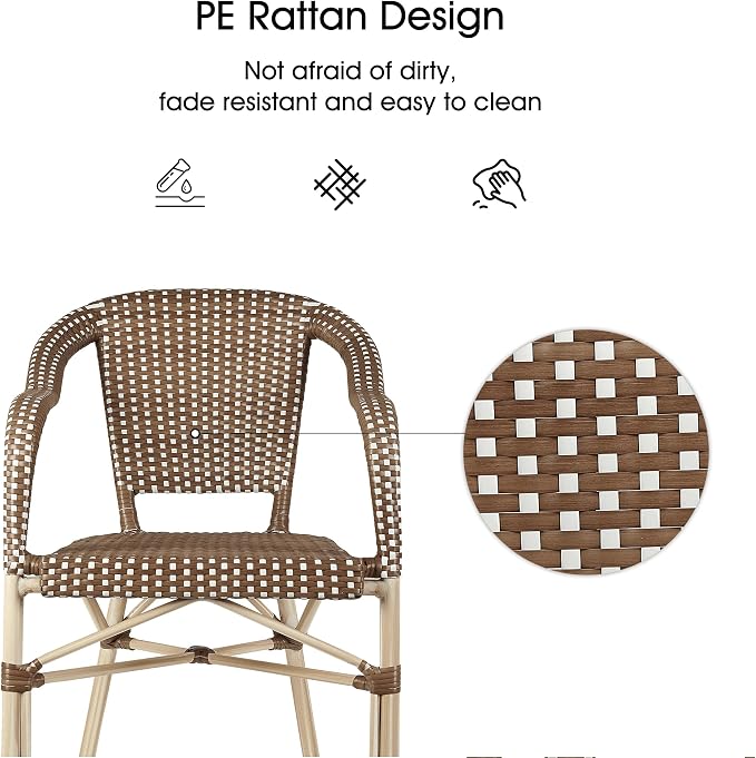 PURPLE LEAF Dining Chair Set of 2 Outdoor French Bistro Chairs Hand-Woven - Image 5