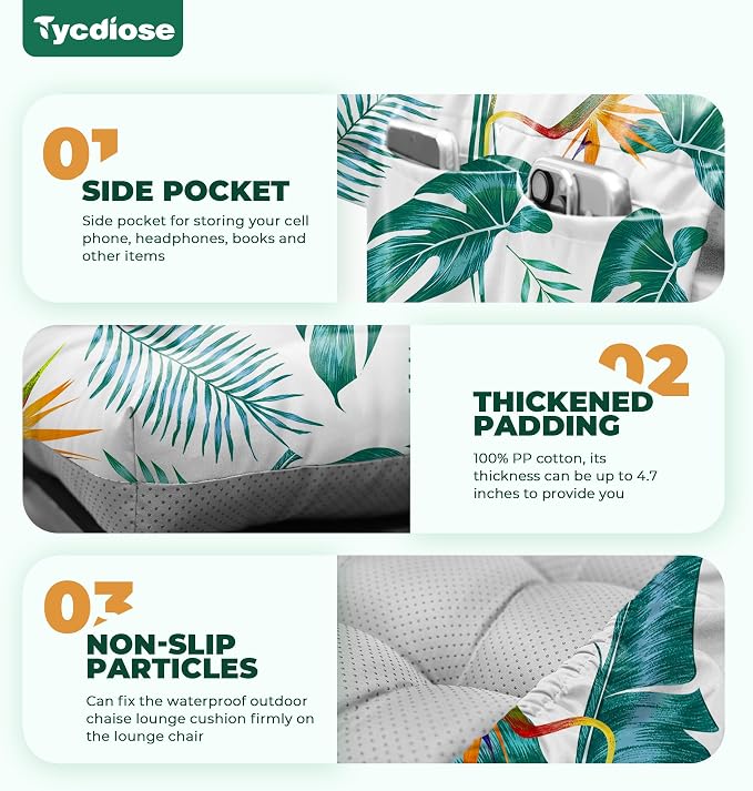 Outdoor Chaise Lounge Chair Cushion, Non-Slip Patio Lounge Chair Cushions - Image 5