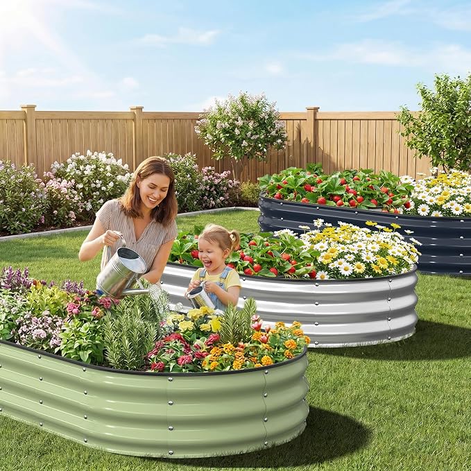 Kesfitt Raised Garden Bed, Oval Open-Bottom Design, 12-Inch Deep - Image 8