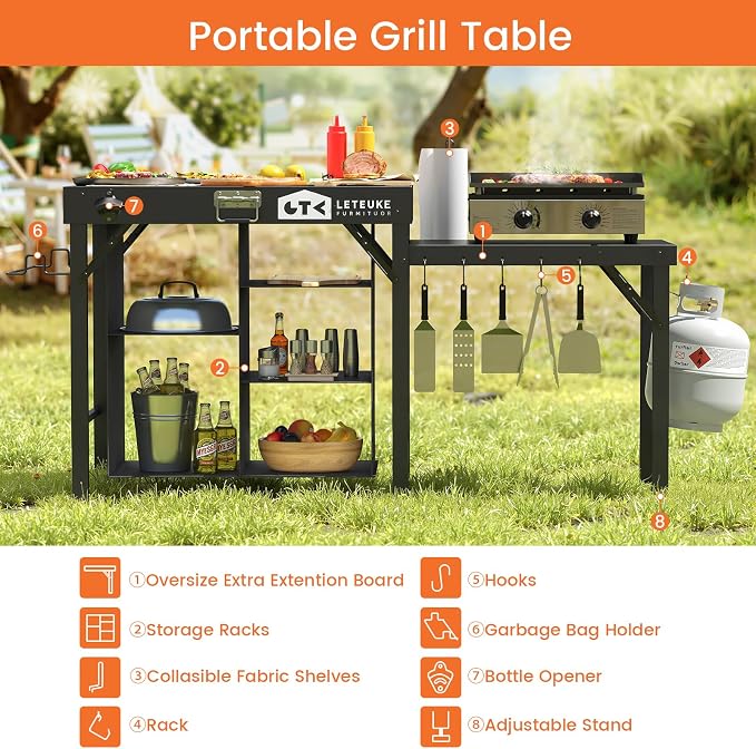 Leteuke Grill Table for Blackstone Griddle, Portable Foldable Grill Table - Image 6