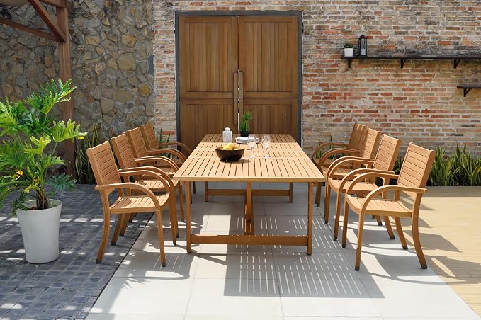 Amazonia Berlin 9-Piece Rectangular Extendable Patio Dining Set | Teak Finish | - Image 9