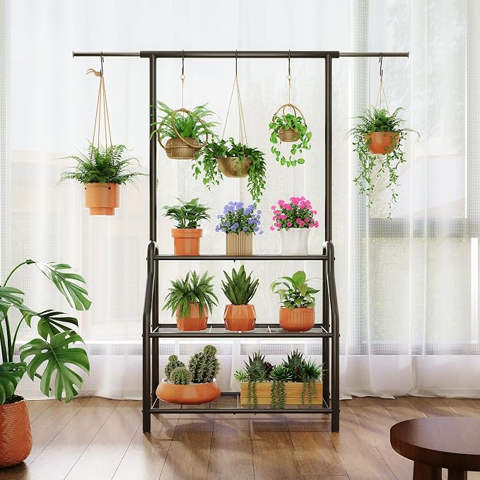 Plant Stand Indoor Outdoor, 3-Tier Heavy Duty Metal Hanging Plant Shelf - Image 6