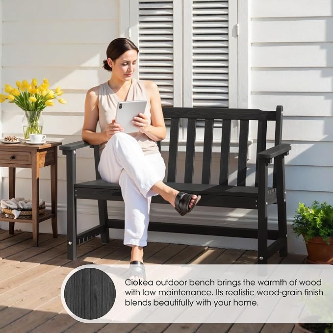 Ciokea 48" Outdoor Bench Set of 2, HDPE Weatherproof Garden Bench, 2-Person - Image 5