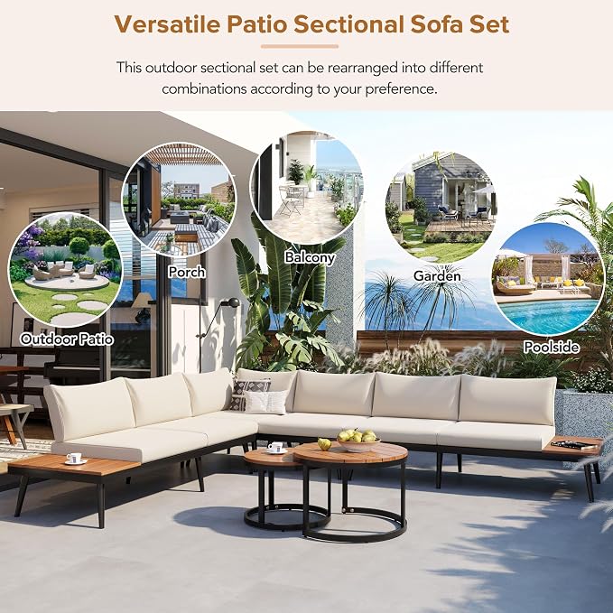 LUMISOL 6 Piece Patio Furniture Set, Outdoor Sectional Sofa Set - Image 5