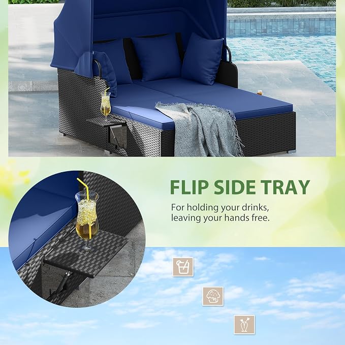 ORALNER Outdoor Daybed, 2-Person Wicker Patio Sofa - Image 4
