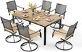 PHI VILLA 7 Pieces Outdoor Set for 6, 65” Wood-Like Metal Steel Dining Table & by PHIVILLAThepioneerofcomfortablehouseholdsupplies