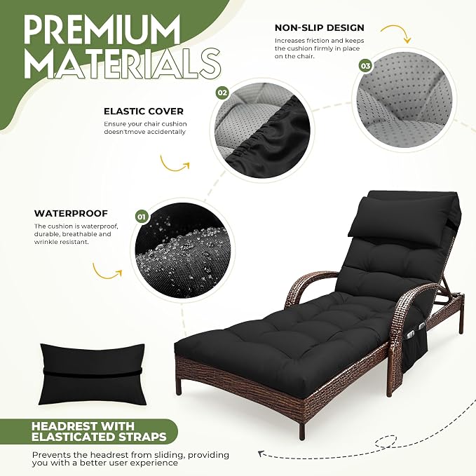 Outdoor Chaise Lounge Chair Cushion, Waterproof Outdoor Chair Cushions - Image 3
