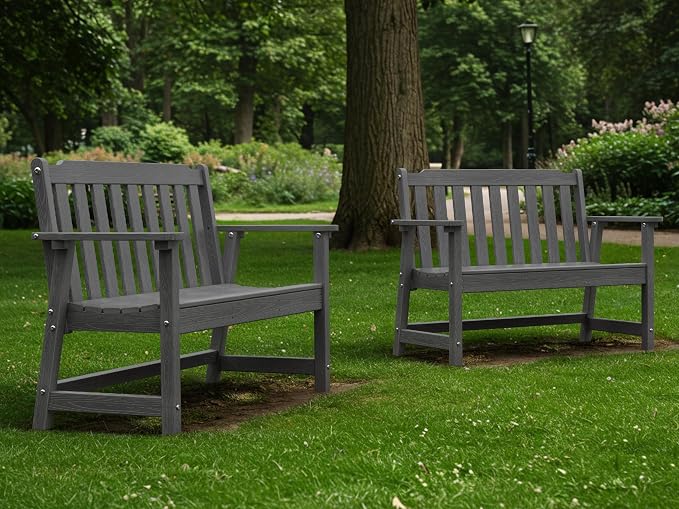 Ciokea 49" Heavy Duty Outdoor Bench Set of 2, HDPE Weatherproof Garden Bench by CIOKEA