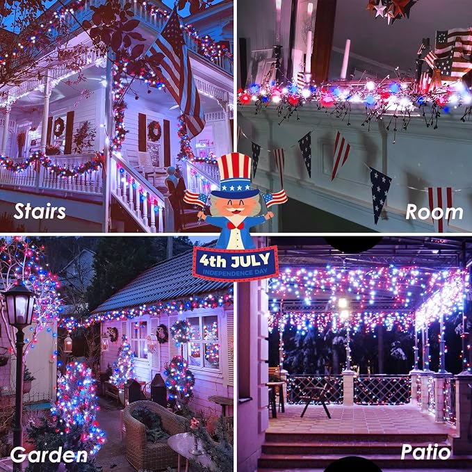 4th of July Decorations Red White and Blue Lights, 200 LED 66FT String Light - Image 7