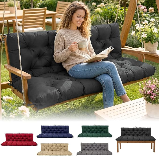 Waterproof Porch Swing Cushions 60 Inch, 2 3-Seater Replacement by EVJUICION