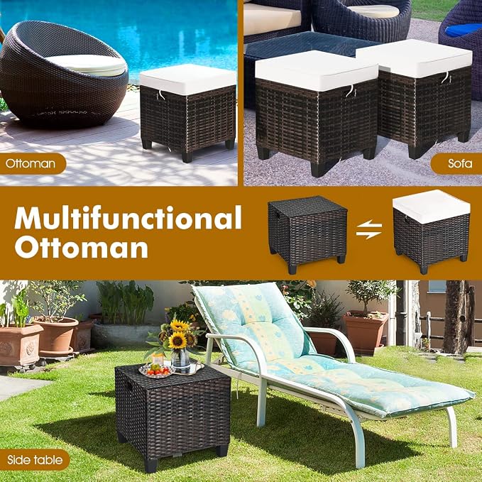 LDAILY Moccha 2 Pieces Patio Outdoor Ottoman, All Weather Rattan Patio Ottoman - Image 5