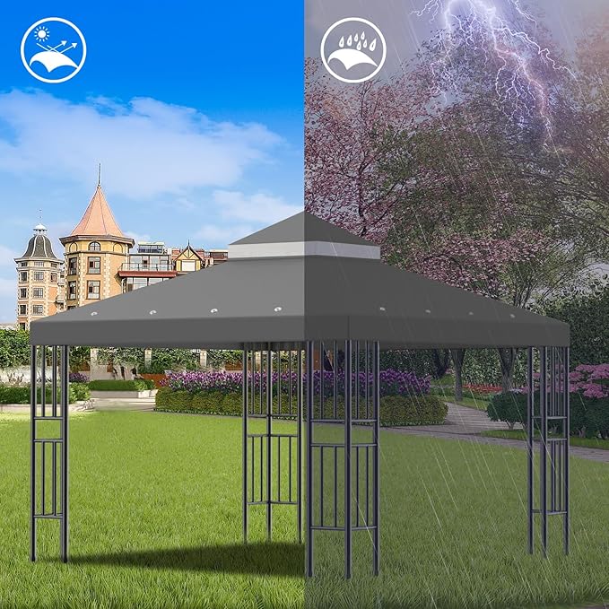 Sumfaller 10x10 FT Gazebo Replacement Canopy Top Cover Double Tiered Canopy Top - Image 2