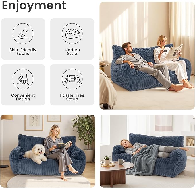 Pamapic 59" Bean Bag Chair, 2 Seat Loveseat Sofa, Ultra Soft Dutch Velvet - Image 4