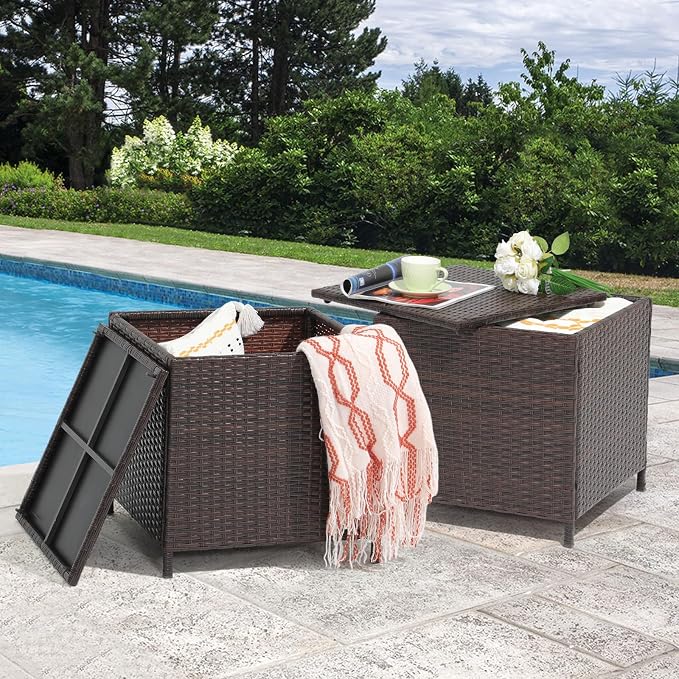 Verano Garden Outdoor Wicker Side Table Set of 2, Small Storage Rattan Wicker - Image 9