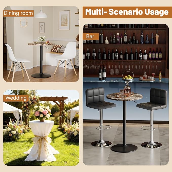 Flamaker Round Bistro Pub Table 23.6 Inch Height Adjustable 360° Swivel Bar - Image 5