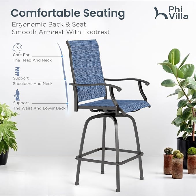 PHI VILLA 3 Piece Outdoor Bar Set, High Top Patio Bistro Table and Bar Chairs - Image 4