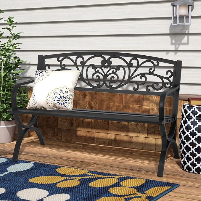 Patio Garden Bench 50 inch Outdoor Metal Loveseat Chairs - Image 7