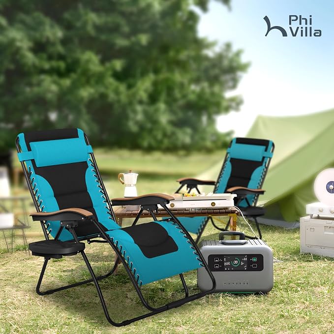 PHI VILLA XXL Oversized Padded Zero Gravity Chair Set of 2, Foldable Patio - Image 2