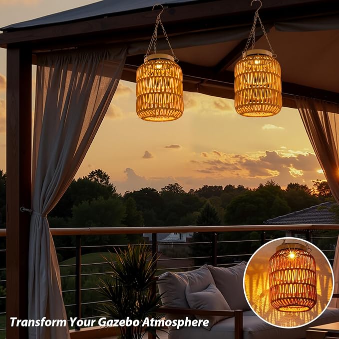 Solar Outdoor Lanterns Waterproof, Hanging Rattan Lantern Lights - Image 6