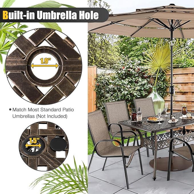 Tangkula 59 Inches Outdoor Dining Table, All-Weather Cast Aluminum Table - Image 6