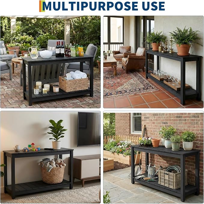 GarveeLife 48 Inch Outdoor Console Table, Wood All-Weather Side Table, 2-Tier - Image 7