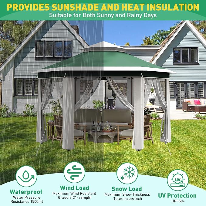 13' x 13' Pop-Up Gazebo, Hexagonal Canopy Shelter - Image 8