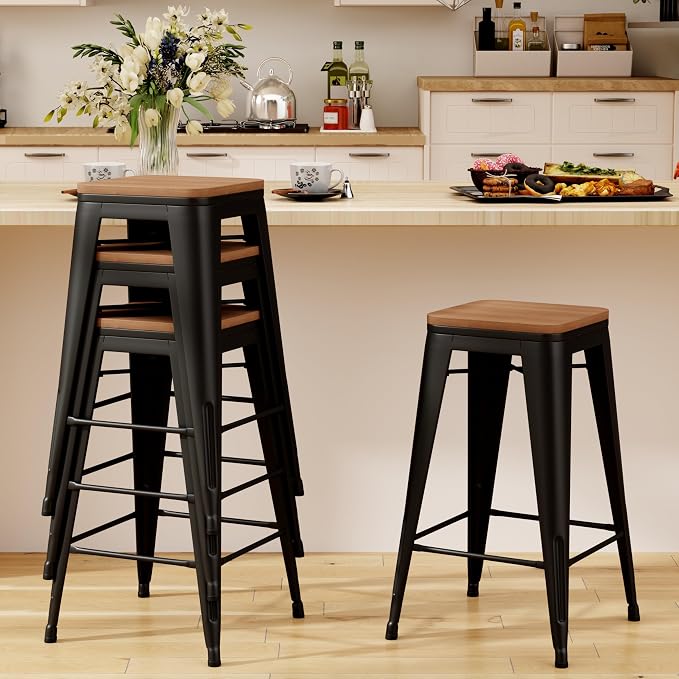 Andeworld Bar Stools Set of 2 Stackable Metal Bar Stools Industrial Bar Height - Image 5