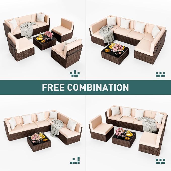 Pamapic Patio Furniture Set, 7 Pieces Modular Outdoor Sectional, Patio - Image 6