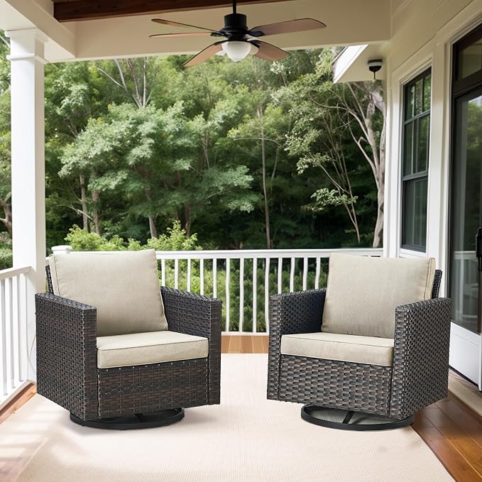 Belord Wicker Chairs Outdoor Bistro Set Oversize Patio Swivel Rocker, Rattan - Image 2