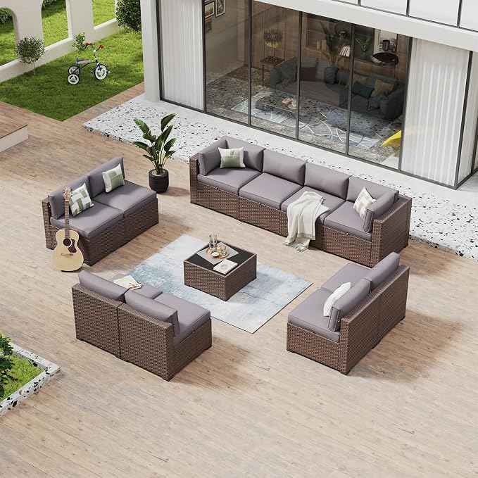 Aoxun 11 Piece Patio Furniture Set Wicker Rattan Patio Conversation Set Outdoor - Image 9