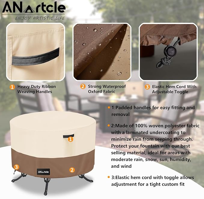 Round Patio Table Cover 50"DIA x 23"H, 100% Waterproof, Heavy Duty - Image 4