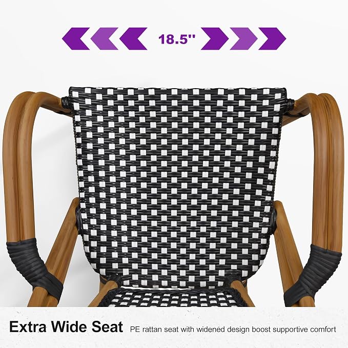 PURPLE LEAF French Bistro Chairs Set of 2 Aluminum Wicker Rattan Hand-Woven - Image 5