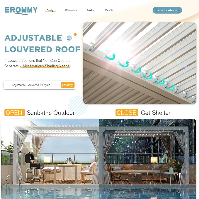 EROMMY Louvered Pergola 12' x 20' Outdoor Hard Top Pergola - Image 4