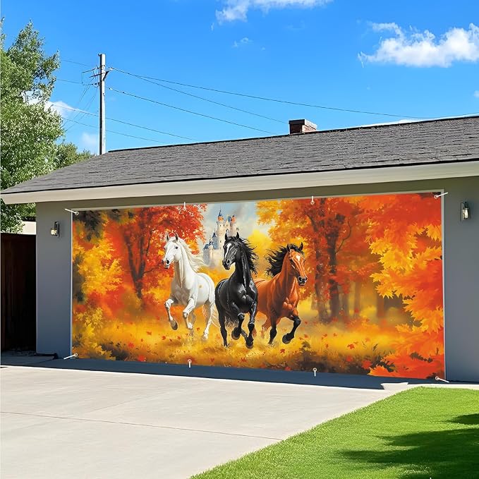 ANNA QUEEN Horse Garage Door Banner 6 x 13FT, Forest Scenery - Image 8