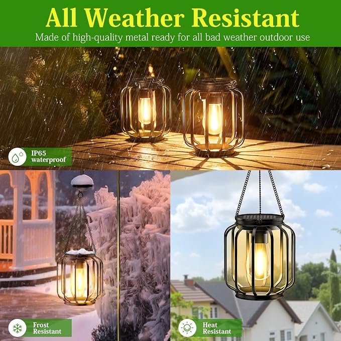 Solar Hanging Lanterns Outdoor: 2 Pack Metal Solar Hanging Lights - Image 6