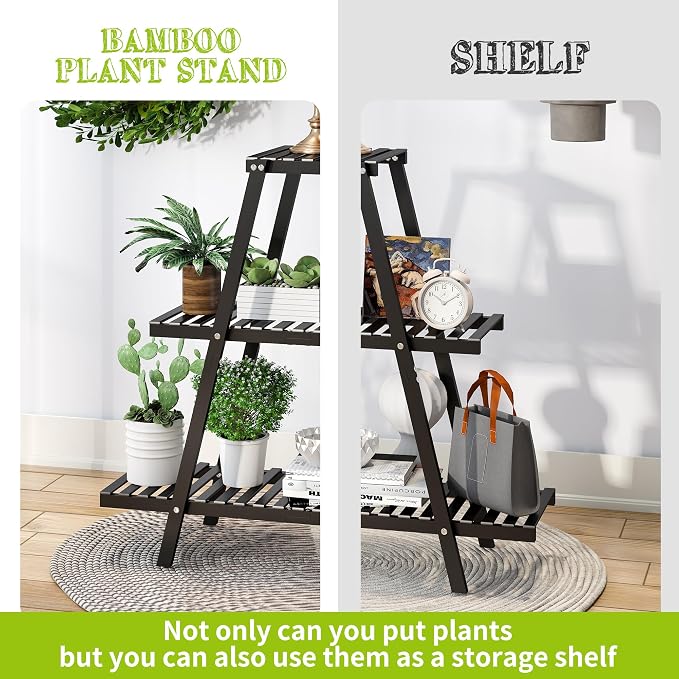 BMOSU Plant Stand Bamboo for Indoor Outdoor Tiered Plant Shelf 8 Potted Flower - Image 3