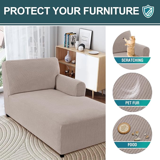 FantasDecor Right Chaise Lounge Cover Stretch Chair Lattice Slipcover - Image 6