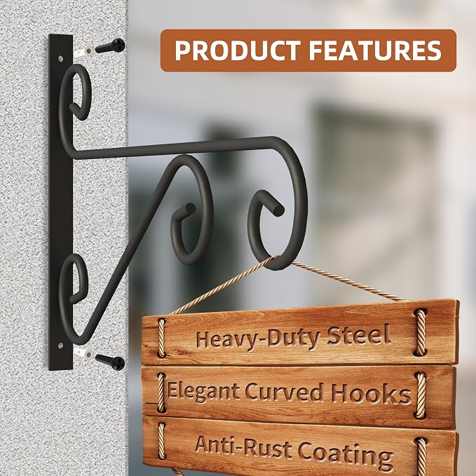 4 Pack 16 Inch Plant Hangers Outdoor Bracket, Indoor Wall Mount Metal Heavy - Image 6