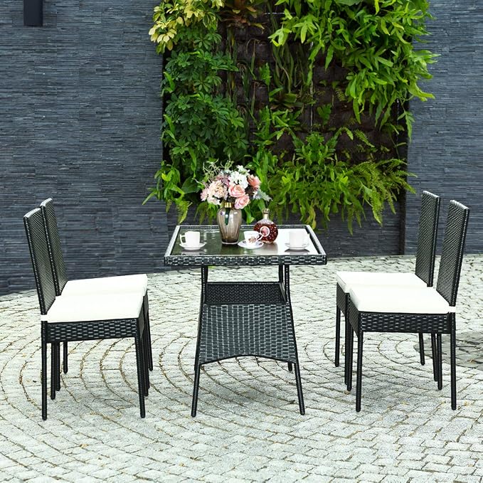 Tangkula 5 Piece Wicker Patio Dining Set, Outdoor Rattan Table & Chairs Set - Image 2