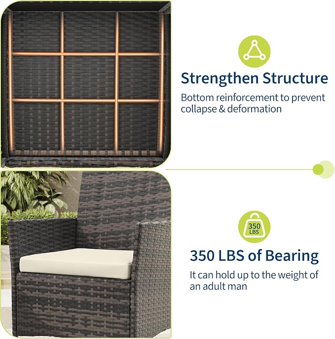 GAOMON 3-Piece Patio Furniture Set, Modern PE Rattan Conversation Set - Image 8