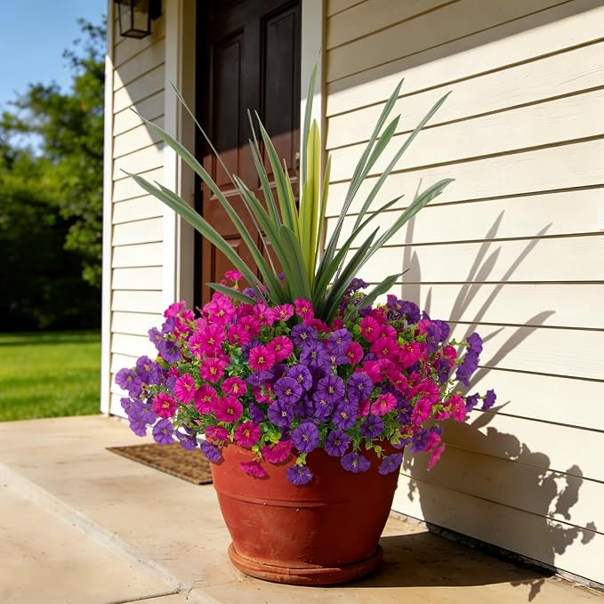 Artificial Flowers for Outdoors Fake Plants Outside, 12 Bundles Silk Morning - Image 9